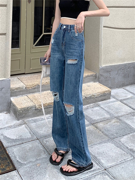 High Waist Straight Ripped Jeans Women's Summer Thin 2023 New Loose ...