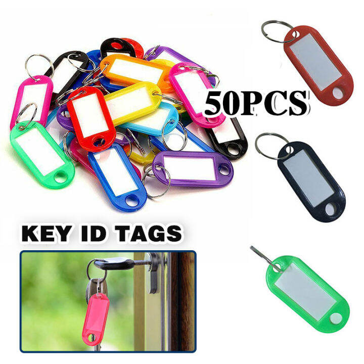 50pcs Plastic Keychain Key Id Label Key Name Cards Tags With Split Ring 