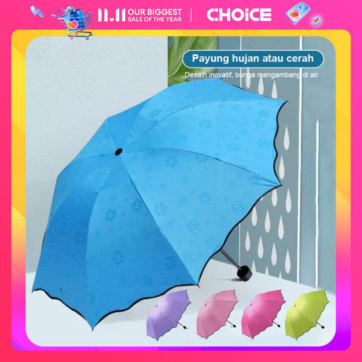 Payung Lipat Magic Umbrella D Anti Uv Payung Dimensi Lapisan Hitam