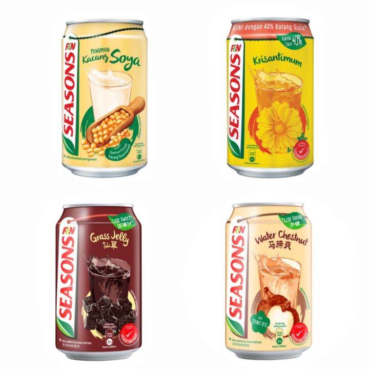F&N SEASONS Drinks Can 300ml ( Soya Bean / Grass Jelly / Chrysanthemum