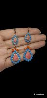 ต่างหู หินเทอร์ควอยส์ และ หินปะการัง แฮนเมด Afghan Turquoise &amp; Coral Earrings Dangle Jewelry Gemstone Handmade