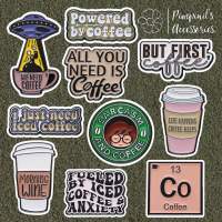 ʕ •ᴥ•ʔ ✿ พร้อมส่ง : เข็มกลัดเซ็ทแก้วกาแฟและข้อความ | Coffee Cup &amp; Quote Enamel Brooch Pin Set.