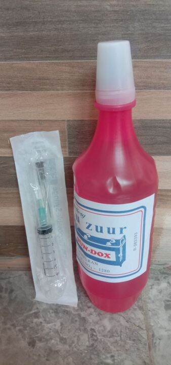 Air aki untuk aki kering yang drop/tekor. (Accu Zuur & Suntikan+Jarum