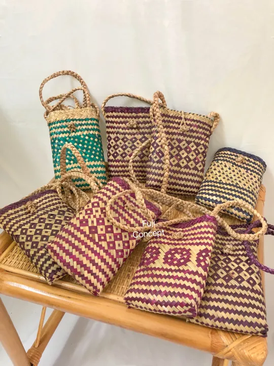 Beg Anyaman Mengkuang | Pouch Kecil Anyaman | Beg Kraft Anyaman | Bakul ...