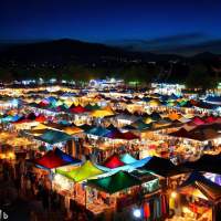 Art painting home wall decoration poster 46x61cm print of night market in Thailand on canvas with wooden frame.