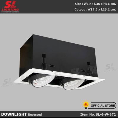 โคมไฟดาวน์ไลท์แบบฝังฝ้า ทรงสี่เหลี่ยม แบบ 2 ช่อง ปรับหน้าได้ ขั้ว E27 รุ่น SL-6-672
Recessed LIGHTING Downlight Aluminium Reflector LED