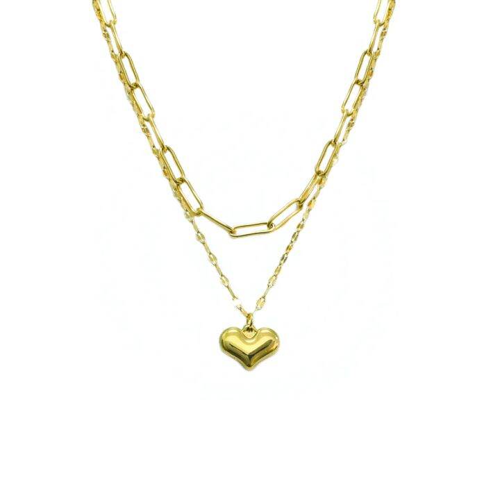 Women's Tiffany Paperclip Inspired layered with Heart Chain Stainless