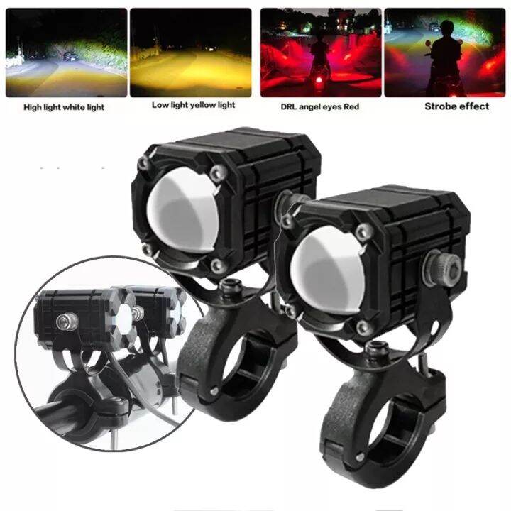 2PCS LED Motorcycle Headlights Mini Angel Eyes Spotlights Fog Lights ...