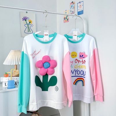 เสื้อแขนยาวสเวตเตอร์ แต่งแขนสีพาสเทลสไตล์เกาหลี