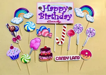 Colorful Lollipop Cake Toppers Kids Birthday Cupcake Decor Children's Day Candy  Cupcake Toppers Happy Birthday Party Decor - AliExpress