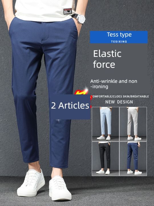 Mens Suits Summer Ankle Length Suit Pants Trousers For Male Ice Silk Korean  Style Thin Man Formal 2023 Korea Clothes G147 From 32,24 € | DHgate