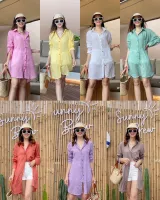 Mini beach dress shirts  เดรสเชิ้ตทรงพริ้วยาว ปลายชายเสื้อเว้าทั้งสองข้าง ดีไซต์ปกเชิ้ต เชิ้ตผ้าลาลู