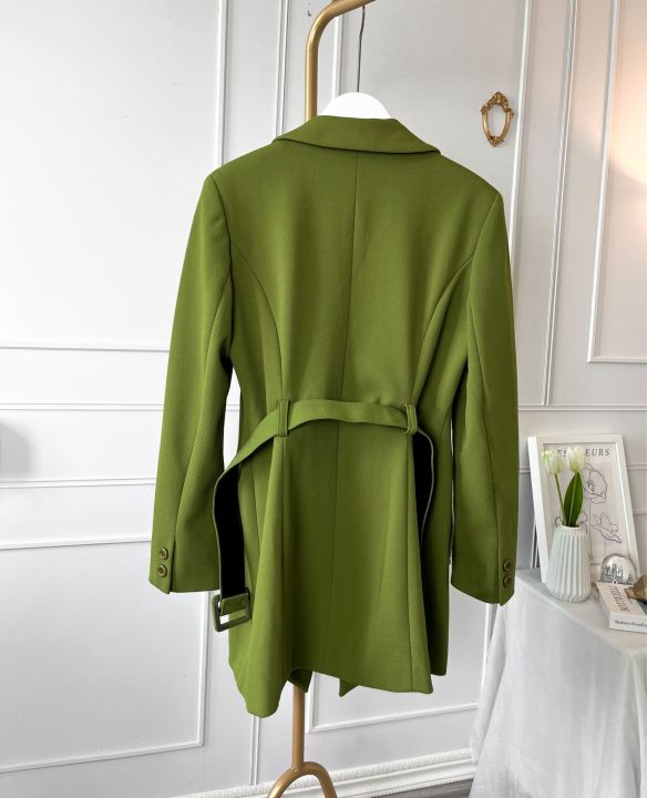 blazer-dress-สีเขียว-พร้อมเข็มขัด