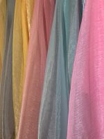 ผ้าออร์แกนซ่านิ่มย่นเงา Transparent shiny organza silk fabric ผ้าแก้วนิ่ม ไหมโปร่งเงานิ่ม ผ้าโปร่งเงา