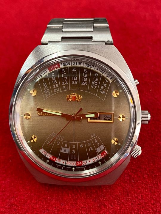 orient-21-jewels-automatic-นาฬิกาปฎิทิน-ตัวเรือนสแตนเลส-นาฬิกาผู้ชาย-มือสองของแท้