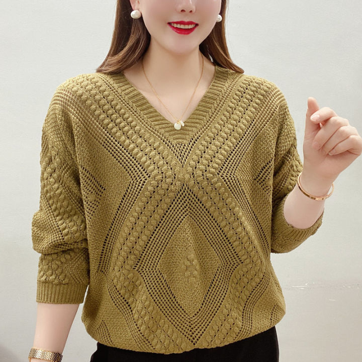 Sweater Women's V-Neck Cardigan Loose Thin Knitted Long-Sleeved