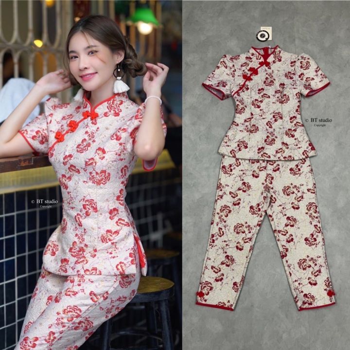 bt-studio-06-2364-set-cheongsam-กี่เพ้า-ชุดกี่เพ้า-ชุดเซ็ต-ชุดตรุษจีน-ชุดใส่ตรุษจีน-ชุดสีแดง