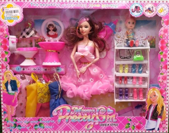 ตุ๊กตาบาร์บี้แขนขางอได้พร้อมชุดสวยๆมีรองเท้าและอุปกรณ์ของใช้ในบ้านพร้อมตุ๊กตาเด็กน้อย-สวย-mini-dress-lcjo