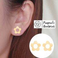 ?? พร้อมส่ง : ต่างหูสแตนเลสลายดอกทานตะวัน-2 | Sunflower-2 Minimalist Stainless Steel Stud Earring.