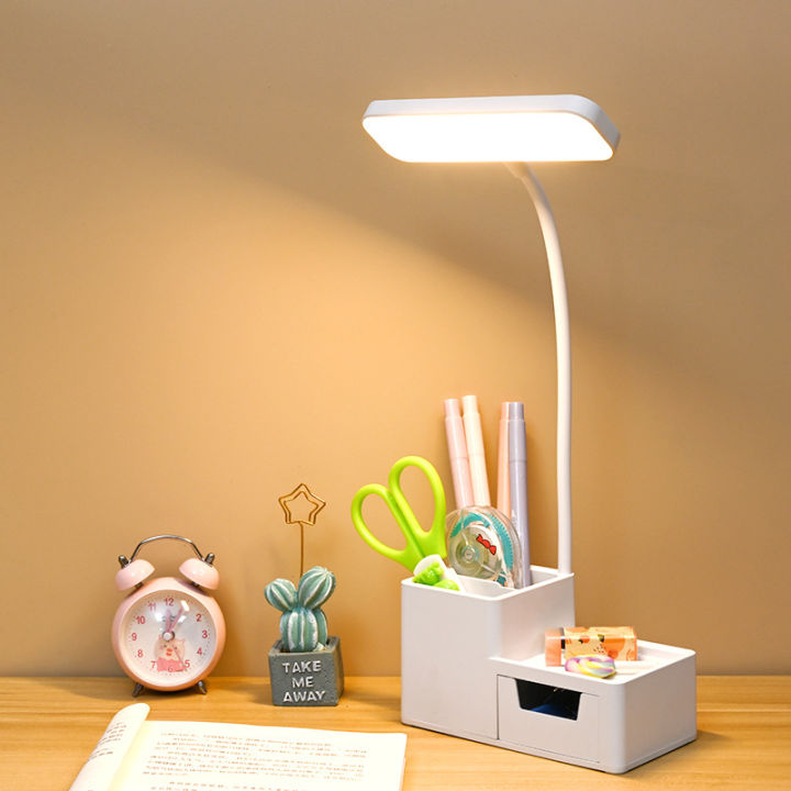 Drawer Desk Lamp LED Table Lamp Pen Holder Study Lamp Reading Lampshade