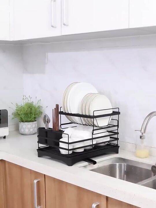 NINI Dish Rack Double Tier Dish Rack Carbon Steel Dish Rack Utensil