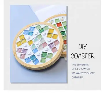 Glass Mosaic Tiles, Mosaic Kit with Bamboo Coaster, Square Crystal Mosaic  Craft Kits for Adults DIY Mosaic Crafts Materials Package Mosaic Supplies,  