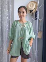 เสื้อคลุมผ้าฝ้ายมินิมอล เสื้อเบลาส์ผูกหน้า minimal cotton blouse