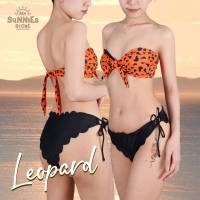My Sunnies store - Leopard บิกินี่ทรงเกาะอกสีส้มลายเสือดาว
