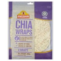 Mission Chia Wraps 360g 8 wraps แผ่นแป้งสำเร็จรูป แรพส์ ผสมเมล็ดเจีย ยี่ห้อมิชชั่น ปริมาณ 360 กรัม 8แผ่น