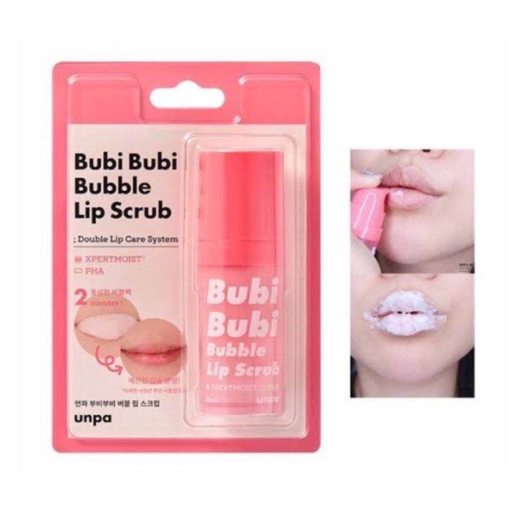 ของแท้-100-ค่ะ-bubi-bubi-lip-scrub-by-unpa-10ml-ลิปโฟมสครับปาก-สปาริมฝีปาก-ให้ตัวเองได้ง่ายๆ-เพื่อริมฝีปากเรียบเนียนอมชมพูธรรมชาติและนุ่มขึ้น-ปลอดภัยด้วยสารสกัดธรรมชาติจากลูกพีชและมะละกอค่ะ