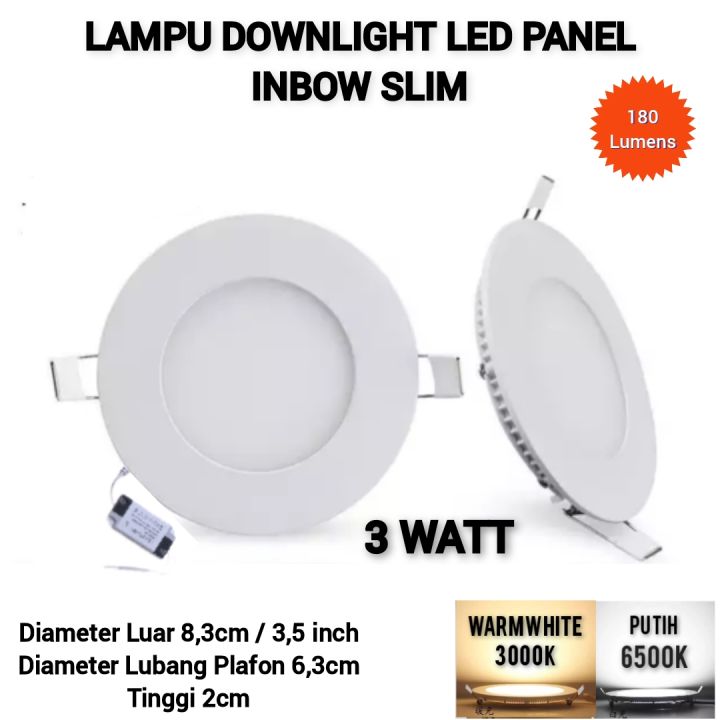 Lampu Downlight LED Panel Inbow IB Bulat 3W Putih 3 W Watt 3Watt Tipis ...