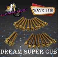 น็อตแคร้งเครื่องชุปทอง ทุกตัวซ้าย/ขวา  wave110i ดรีมซุปเปอร์คลับน็อตแคร้งชุปทองอย่างดี สแตนเลสแท้ แข็งแรง สีไม่ลอก ไม่ตกครบ