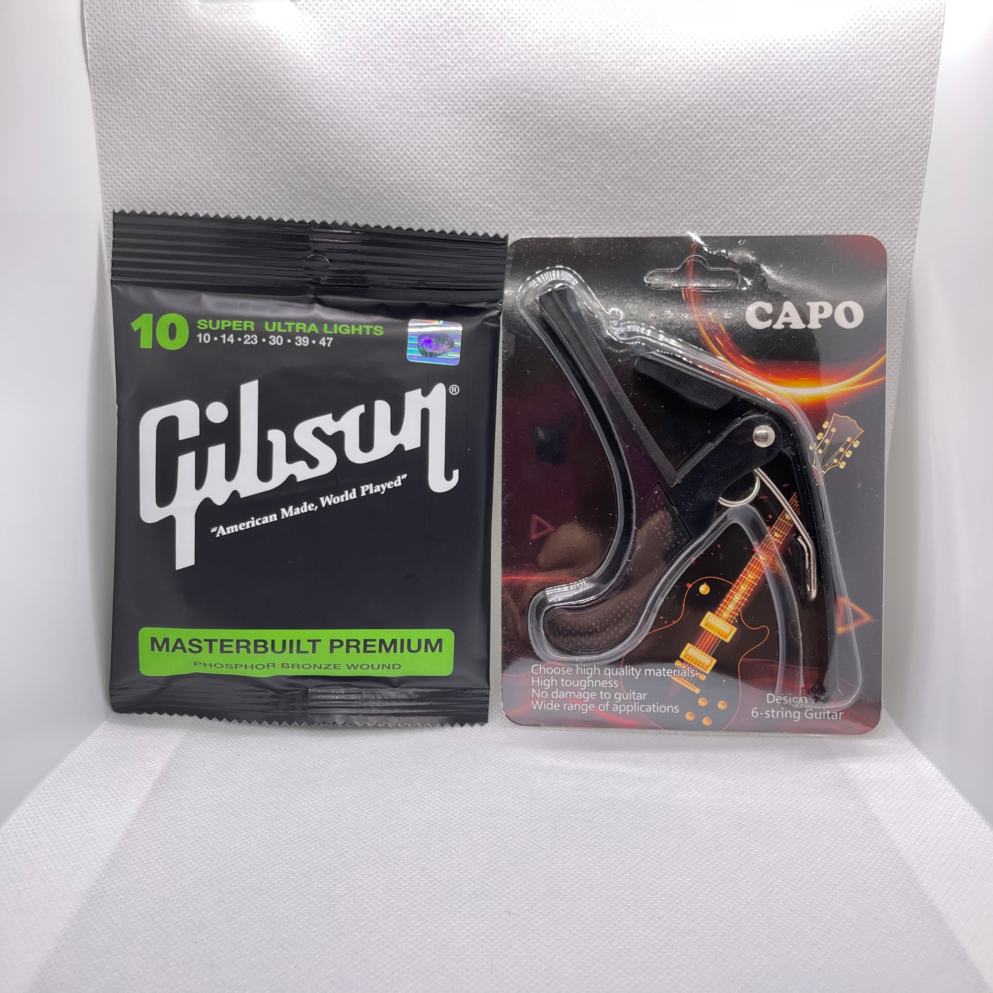 สายกีตาร์Gibsonอย่างดี+คาโป้เหล็ก