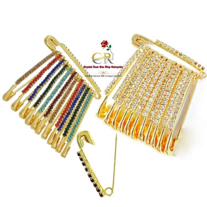 Fancy Artificial Stones Studded Traditional Indian Saree Pins/Hijab Safety Pin Brooch For Women