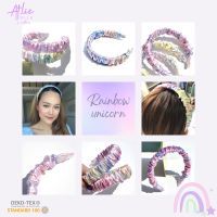 ที่คาดผมผ้าไหม มัลเบอร์รี่ Atlizsilk Ruffle headband rainbow unicorn edition