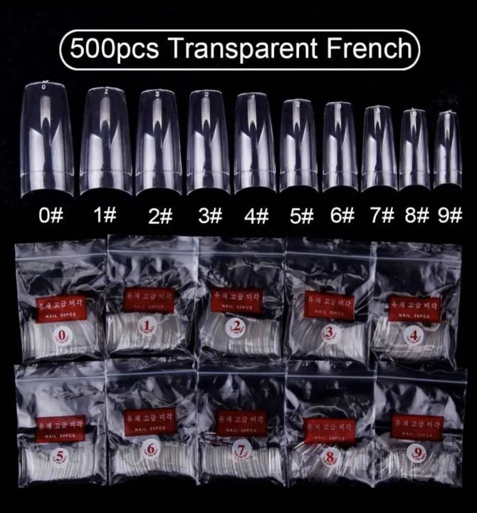 เล็บปลอม-เล็บต่อ-ทิปต่อแบบครึ่งเล็บ-แพค-500-ชิ้น-french-ballerina-fake-nail-tips