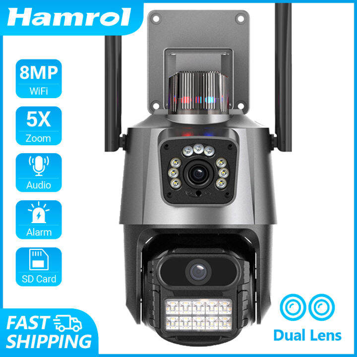 Hamrol 8MP 4K PTZ WiFi IP Camera Dual Lens Dual Screen Outdoor ...