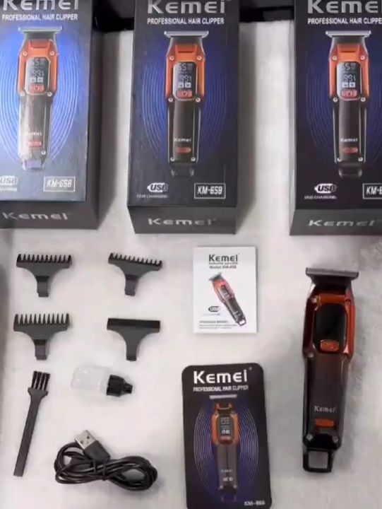 Kemei KM-658 Razor Professional Hair Cut Original Cordless Rechargeable  Clipper LCD Monitor With Limit Comb