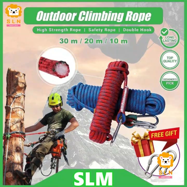 【COD】10m/20m/30m Climbing Rope 12mm / 2 Hooks Tali Panjat Pokok Outdoor ...