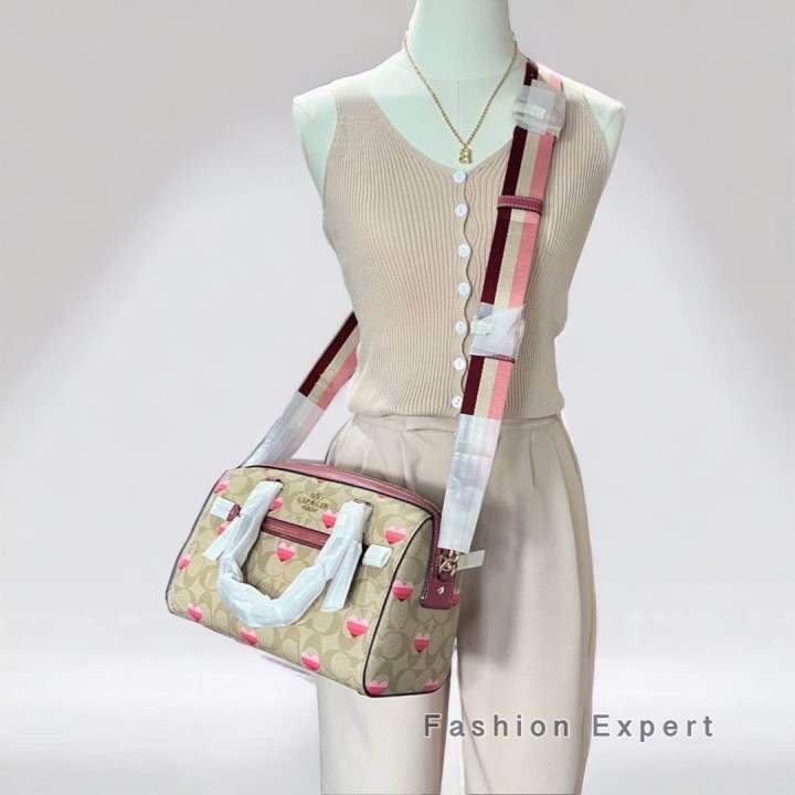 ของแท้100-กระเป๋าสะพาย-coach-rowan-satchel-in-signature-canvas-with-stripe-heart-print-ca248
