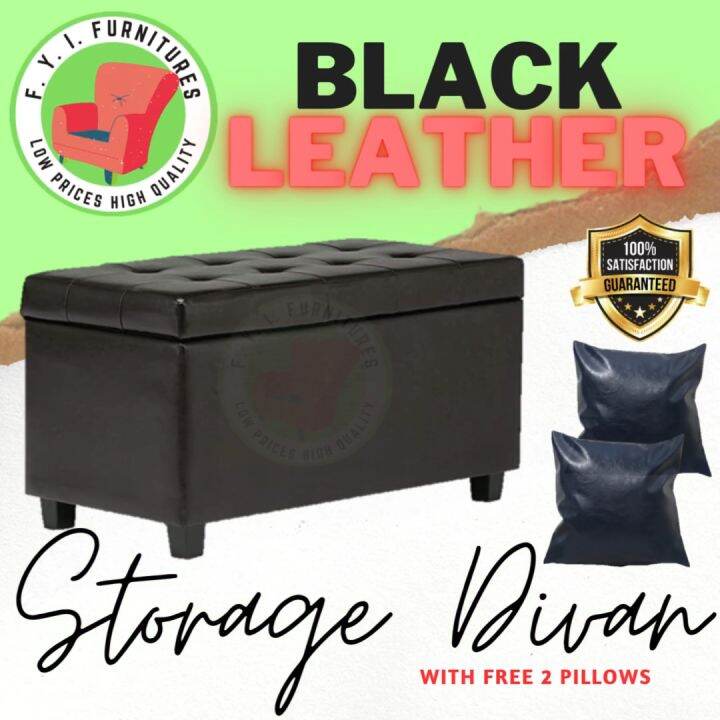 Storage Ottoman divan chair 2 seater shape LEATHER type finish FYI