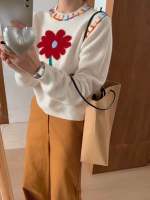 TWOHANDHII RED DAISY SWEATER