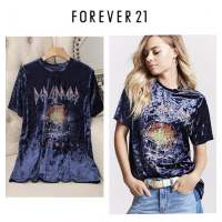 เสื้อกำมะหยี่ สีน้ำเงิน สกรีน Def Reppard  งานแบรนด์✨FOREVER21✨แท้%?% ป้ายครบ (TS132)