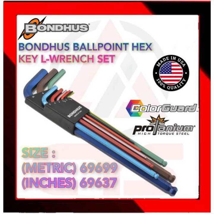(100 USA) BONDHUS BALLPOINT HEX KEY LWRENCH SET (COLOR GUARD) / ALLEN