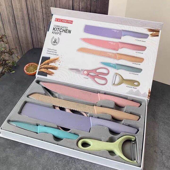 UD Knife Set 6 PCS Pastel Colors Stainless Steel Chef Knife Bread Knife