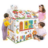 บ้านกระดาษDiy แถมฟรี!สีเมจิก6แท่ง บ้านระบายสี บ้านของเล่น บ้านกระดาษหลังใหญ่ เด็กเข้าอยู่ได้