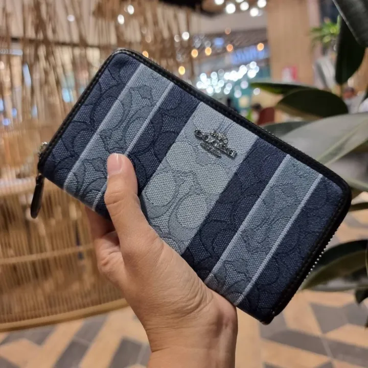 COACH C8419 MEDIUM ID ZIP AROUND WALLET WITH SIGNATURE JACQUARD WITH