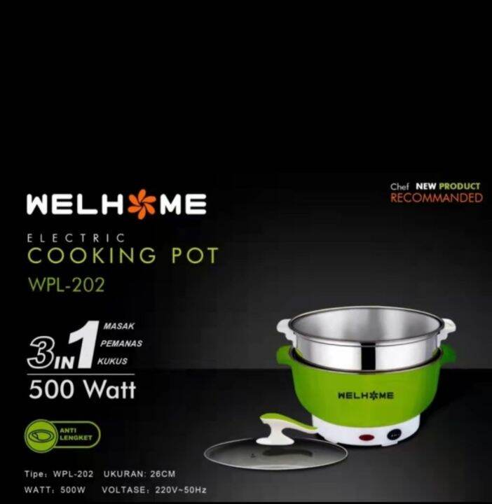 Cooking Pot Steamer Elektrik/Panci Elektrik WELHOME WPL202/3 in 1