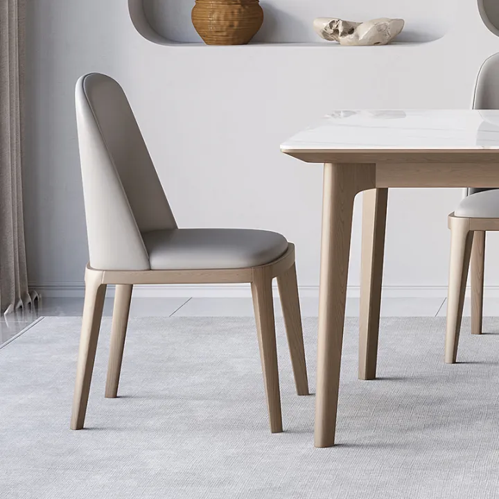 Modern Minimalist Solid Wood Dining Chair Nordic Leather Back Chair