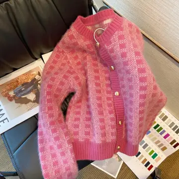 CHANEL 90s Cashmere Gold Clover Buttons Cardigan Pink